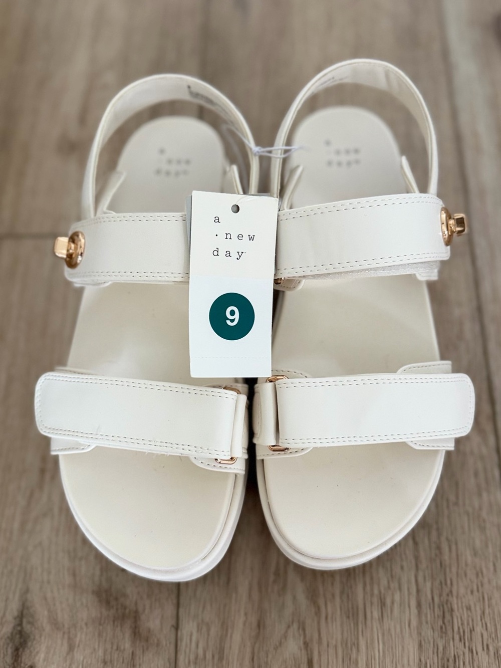 a new day White Sandals with Gold Accent Adjustable Straps
